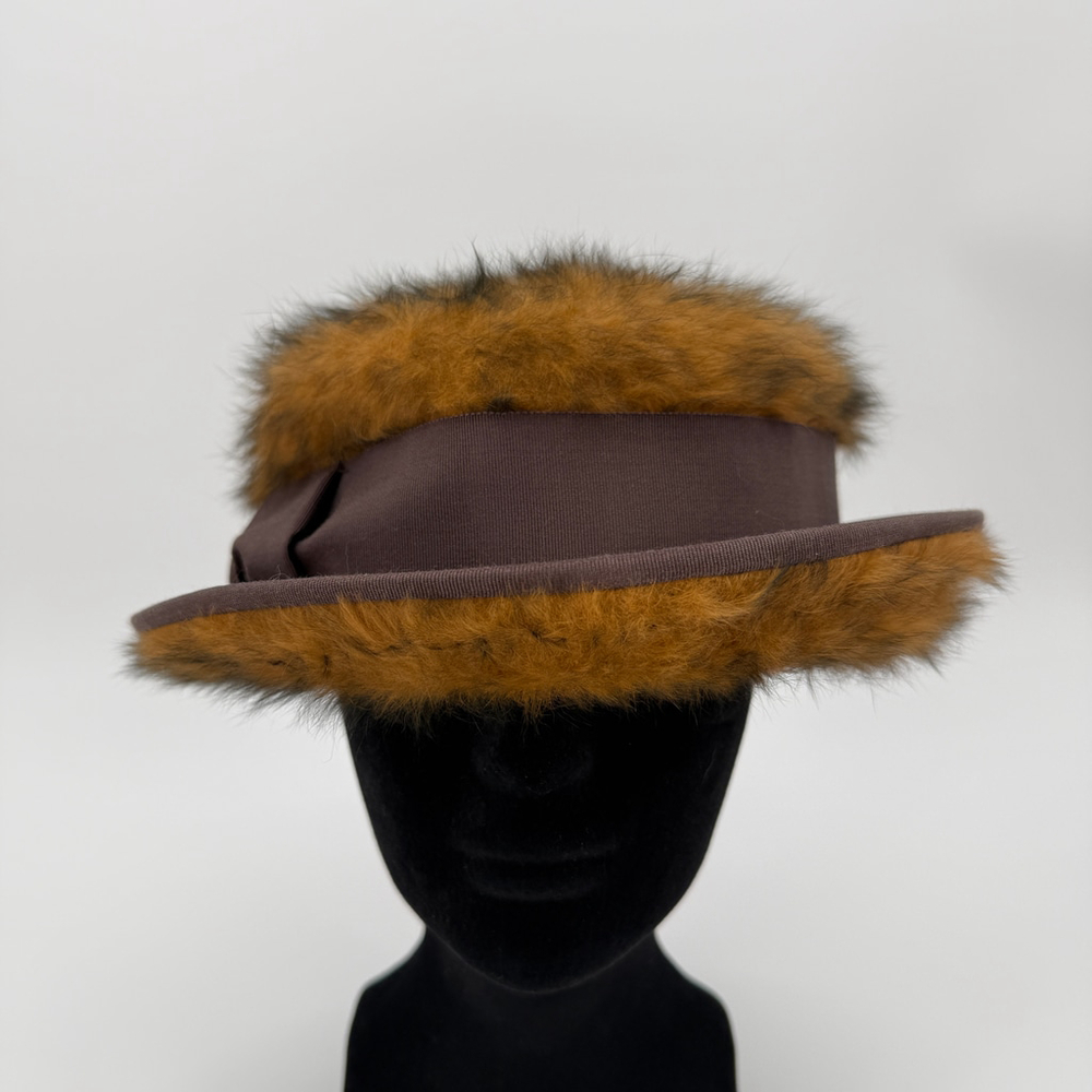 Vintage 60's Toscano Rabbit Fur Felt Hat Women One Size Brown & Orange